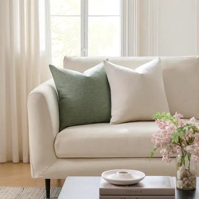 Alt view image 2 of 7 - Set of 2 Ivory Pillow Covers 20 x 20 Inch Farmhouse Boho Decorative Throw Pillow Covers Linen Cushion Covers for Sofa Couch Décor