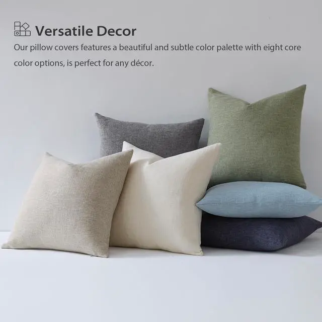 Alt view image 4 of 7 - Set of 2 Ivory Pillow Covers 20 x 20 Inch Farmhouse Boho Decorative Throw Pillow Covers Linen Cushion Covers for Sofa Couch Décor