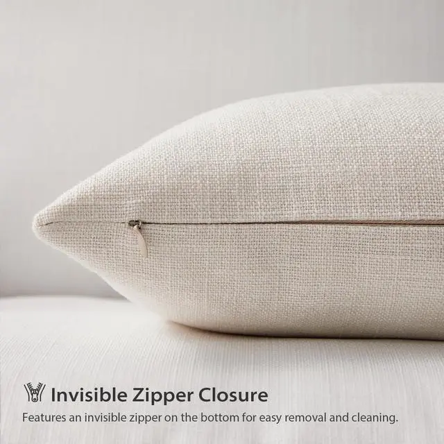 Alt view image 6 of 7 - Set of 2 Ivory Pillow Covers 20 x 20 Inch Farmhouse Boho Decorative Throw Pillow Covers Linen Cushion Covers for Sofa Couch Décor