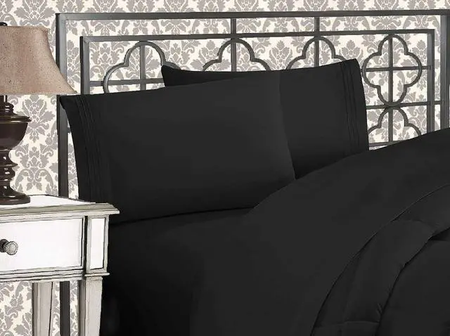 Main image of 1500 Thread Count Wrinkle & Fade Resistant Egyptian Quality Ultra Soft Luxurious 2-Piece Pillowcases Standard Size Black