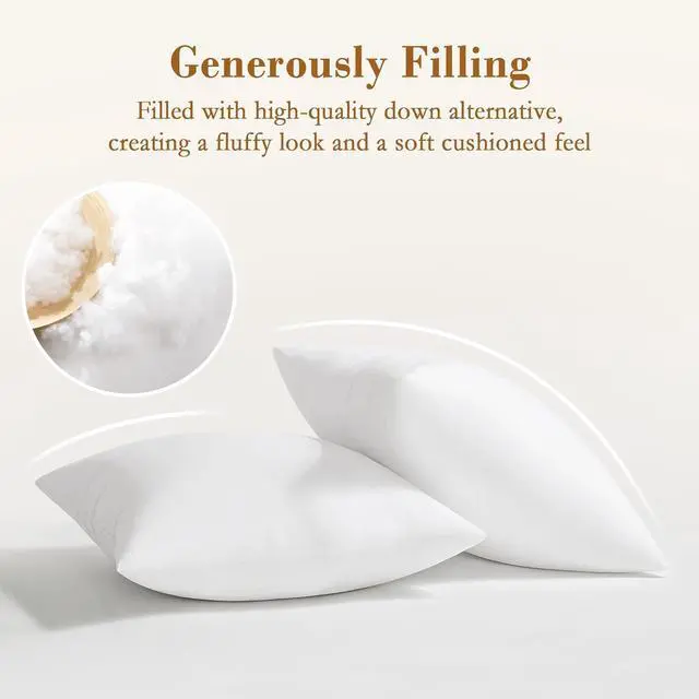 Alt view image 2 of 7 - ? 20x20 Pillow Inserts Full Fluffy Square Down Alternative Stuffer Set of 2 Soft Plush Decorative Throw Pillows for Couch Sofa Bed and Home Decor