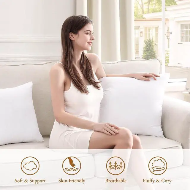 Alt view image 5 of 7 - ? 20x20 Pillow Inserts Full Fluffy Square Down Alternative Stuffer Set of 2 Soft Plush Decorative Throw Pillows for Couch Sofa Bed and Home Decor