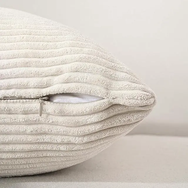 Alt view image 4 of 6 - Set of 4 Neutral Grey Corduroy Decorative Couch Throw Pillow Covers 18x18 Inch Western Modern Farmhouse Striped Cushion Cases Soft Boho Square Accent Pillow Covers for Home Sofa
