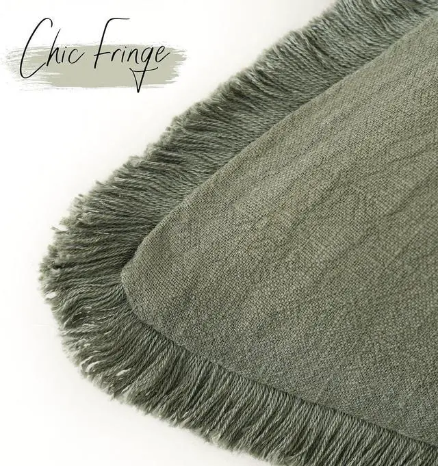 Alt view image 3 of 7 - Set of 2 Decorative Linen Fringe Throw Pillow Covers Cozy Farmhouse Boho Cushion Cover with Tassels Soft Accent Pillowcase for Couch Sofa Bed Living Room Home Decor 20×20 Inch Olive Green