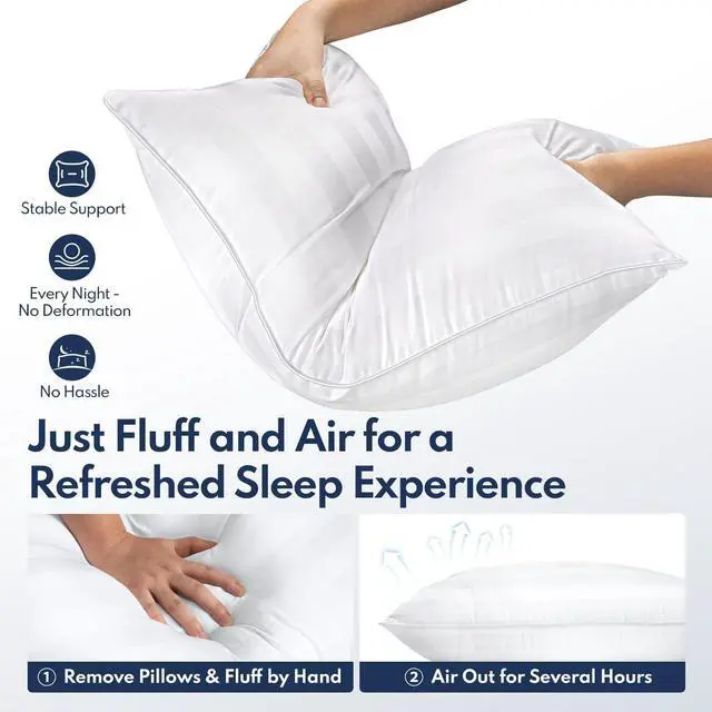 Alt view image 2 of 7 - Pillows Queen Size Set of 2 - Luxury Hotel Bed Pillows for Sleeping Supportive Side Sleeper Pillow for Neck and Shoulder Pain Relief Down Alternative Fill for Back Stomach Sleepers