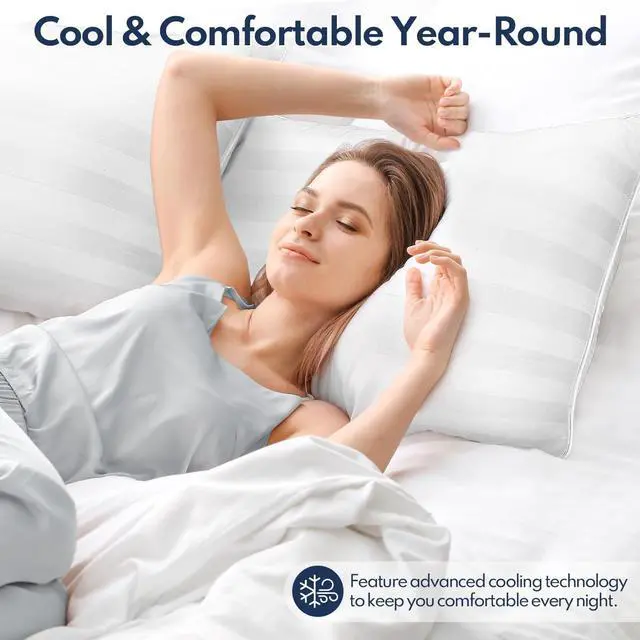 Alt view image 4 of 7 - Pillows Queen Size Set of 2 - Luxury Hotel Bed Pillows for Sleeping Supportive Side Sleeper Pillow for Neck and Shoulder Pain Relief Down Alternative Fill for Back Stomach Sleepers