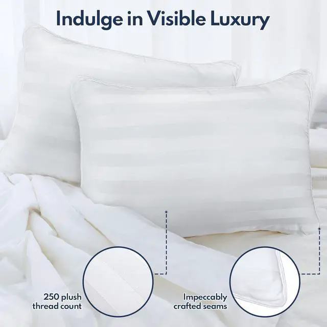 Alt view image 5 of 7 - Pillows Queen Size Set of 2 - Luxury Hotel Bed Pillows for Sleeping Supportive Side Sleeper Pillow for Neck and Shoulder Pain Relief Down Alternative Fill for Back Stomach Sleepers