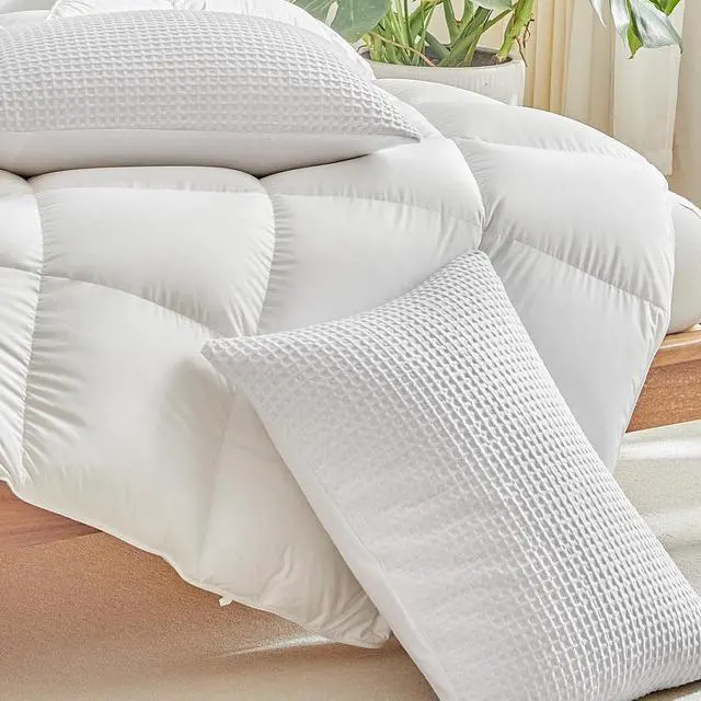 Alt view image 3 of 7 - Waffle Weave Pillowcases King Size 2 Pack Pillow Cases Soft Microfiber Pillow Case Covers Set of 2 Boho Woven Textured Pillowcase with Envelope Closure(White King 20x36 Inches)