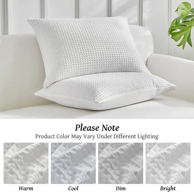 Alt view image 6 of 7 - Waffle Weave Pillowcases King Size 2 Pack Pillow Cases Soft Microfiber Pillow Case Covers Set of 2 Boho Woven Textured Pillowcase with Envelope Closure(White King 20x36 Inches)