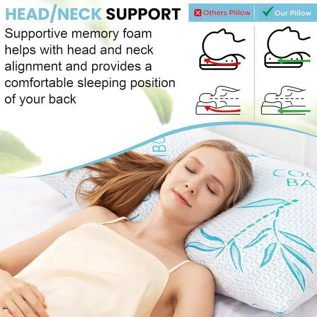 Alt view image 2 of 3 - Queen Size 2 Pack Rayon Made from Bamboo Pillows for Sleeping Cooling Shredded Memory Foam Adjustable Bed Pillow with Removable/Washable Cover (Queen 2 Pack)
