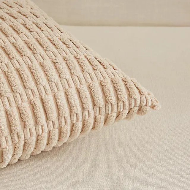 Alt view image 4 of 7 - 4 Pack 20x20 Inch Striped Corduroy Throw Pillow Covers Rustic Boho Home Decor - 50x50 cm