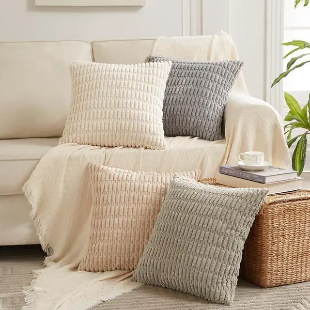 Alt view image 7 of 7 - 4 Pack 20x20 Inch Striped Corduroy Throw Pillow Covers Rustic Boho Home Decor - 50x50 cm