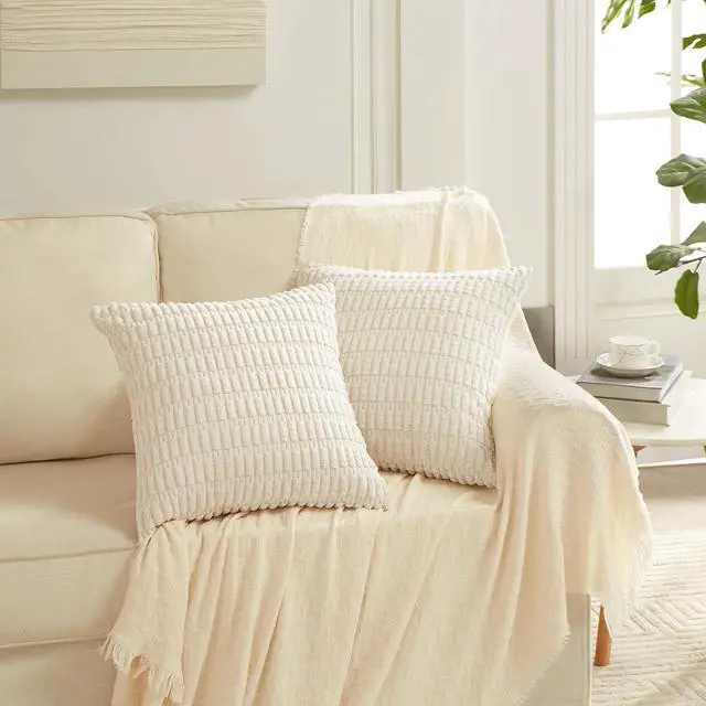 Alt view image 6 of 7 - 4 Pack 20x20 Inch Striped Corduroy Throw Pillow Covers Rustic Boho Home Decor - 50x50 cm