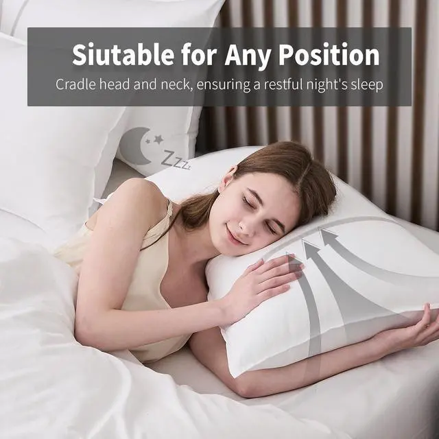 Alt view image 3 of 7 - Bed Pillows Standard Size Set of 4 Firm Hotel Pillows for Sleeping Cooling Pillows for Side & Back Sleepers Down Alternative Filling 20 x 26 Inches