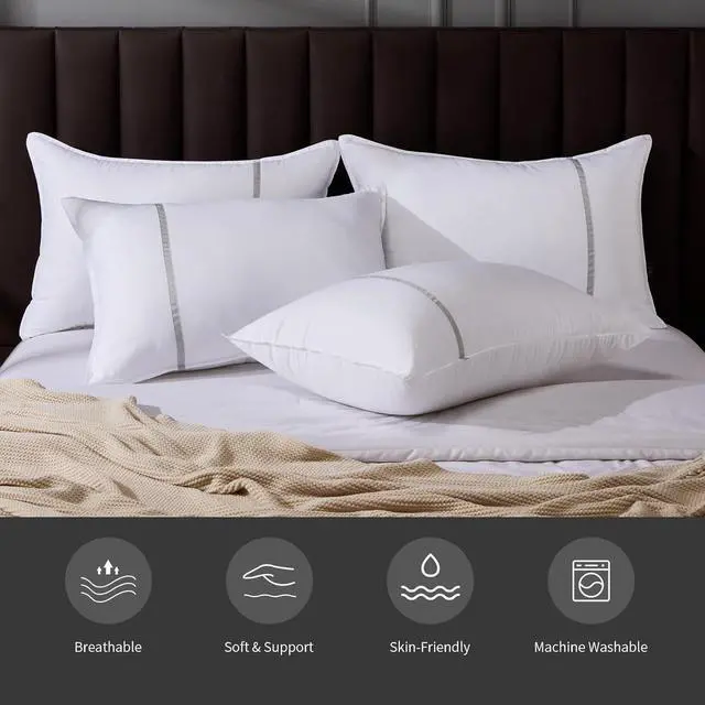 Alt view image 7 of 7 - Bed Pillows Standard Size Set of 4 Firm Hotel Pillows for Sleeping Cooling Pillows for Side & Back Sleepers Down Alternative Filling 20 x 26 Inches