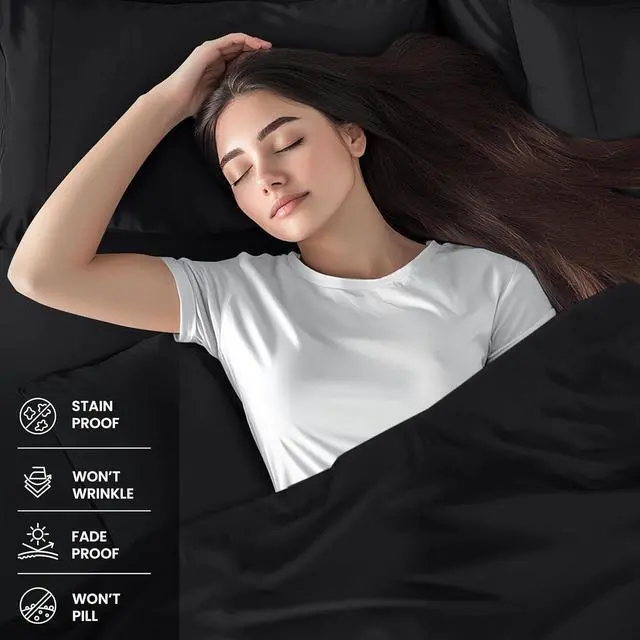 Alt view image 3 of 6 - King Sheet Set  4 Piece Bed Sheets for King Size Bed Soft and Breathable Microfiber Includes 1 Fitted Sheet 1 Flat Sheet and 2 Pillowcases (Black)