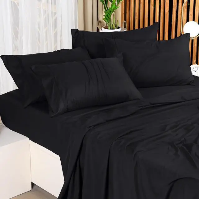 Alt view image 5 of 6 - King Sheet Set  4 Piece Bed Sheets for King Size Bed Soft and Breathable Microfiber Includes 1 Fitted Sheet 1 Flat Sheet and 2 Pillowcases (Black)