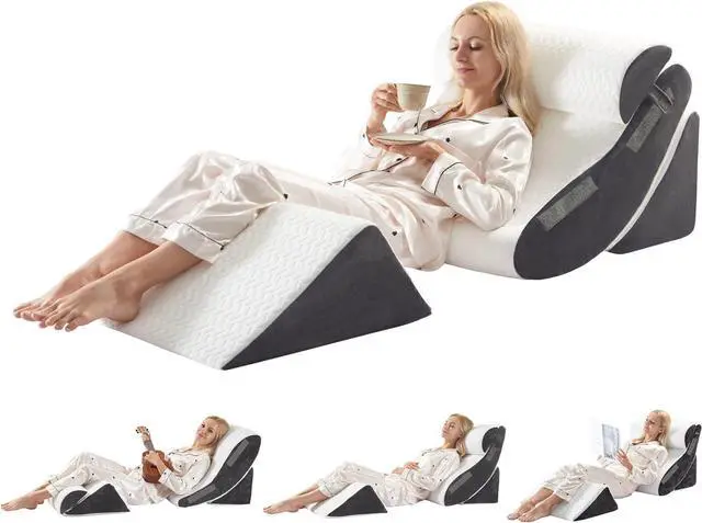 Main image of 4PCS Orthopedic Bed Wedge Pillow Set for Sleeping Post Surgery Foam Support Pillows for Back Neck and Leg Pain Relief Adjustable Triangle Pillow  Acid Reflux GERD & Snoring Recovery White Grey