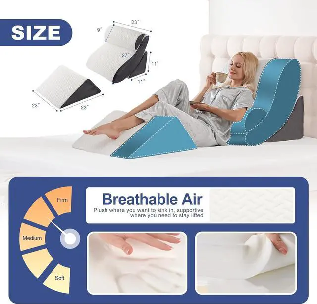 Alt view image 2 of 7 - 4PCS Orthopedic Bed Wedge Pillow Set for Sleeping Post Surgery Foam Support Pillows for Back Neck and Leg Pain Relief Adjustable Triangle Pillow  Acid Reflux GERD & Snoring Recovery White Grey