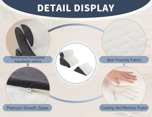 Alt view image 4 of 7 - 4PCS Orthopedic Bed Wedge Pillow Set for Sleeping Post Surgery Foam Support Pillows for Back Neck and Leg Pain Relief Adjustable Triangle Pillow  Acid Reflux GERD & Snoring Recovery White Grey