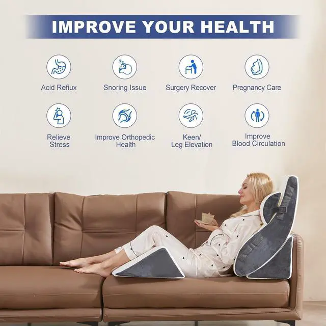 Alt view image 5 of 7 - 4PCS Orthopedic Bed Wedge Pillow Set for Sleeping Post Surgery Foam Support Pillows for Back Neck and Leg Pain Relief Adjustable Triangle Pillow  Acid Reflux GERD & Snoring Recovery White Grey