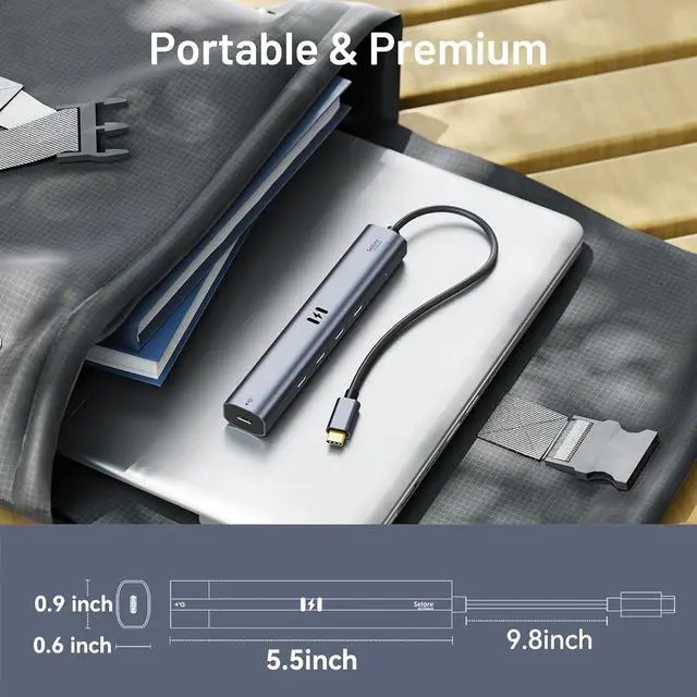 Alt view image 7 of 7 - 10Gbps USB C Hub with 4K@60Hz Video Display, Selore 5 Ports USB C Splitter, C Port Data Transfer, 100W PD-in Charging, Dongle Multiport Adapter for MacBook Pro, iPad, Dell, HP, and More