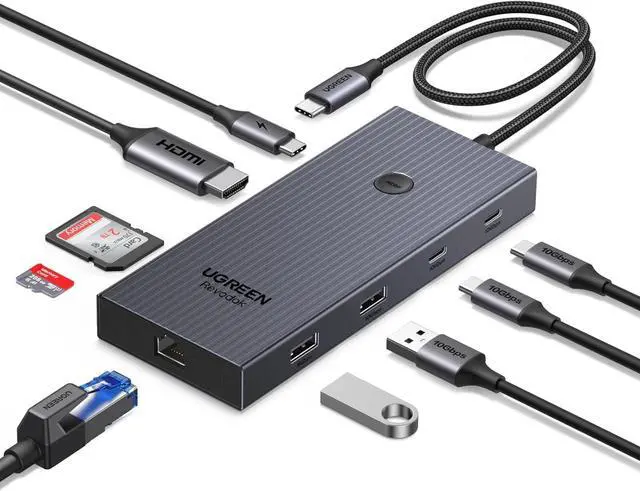 Main image of UGREEN Revodok Pro USB C Hub 9-in-1, Multiport Adapter with 4K@60Hz HDMI, 2 USB-C 3.2, USB-A 3.2 & 3.0, SD/TF 170MB/s, RJ45, PD 100W, Compatible with MacBook Air/Pro, iPad Pro, Steam Deck