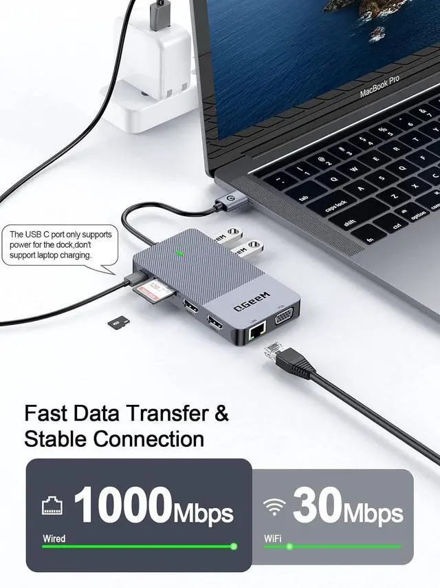 Alt view image 7 of 7 - USB 3.0 Laptop Docking Station Triple Display USB Hub Hdmi Splitter Extender Dual Monitor USB Dock with 2 HDMI VGA USB 3.0 Card Reder Compatible for MacBook M1 M2 M3 M4  HP  Mac OS