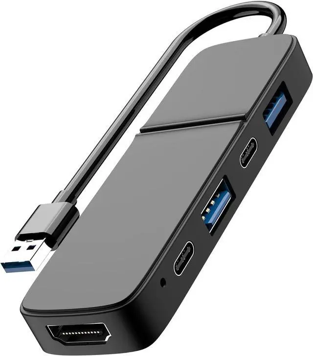 Main image of USB to HDMI Adapter Dual USB C USB A 3.0 Hub: 5 Ports with 2* USB-C and 2* USB-A and 1* HDMI Extend for TV DVD Player Projector Monitor Laptop PS4 Flash Drive HDD Xbox Printer etc - 5 in 1