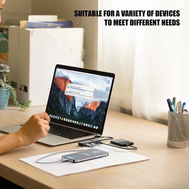 Alt view image 5 of 7 - USB to HDMI Adapter Dual USB C USB A 3.0 Hub: 5 Ports with 2* USB-C and 2* USB-A and 1* HDMI Extend for TV DVD Player Projector Monitor Laptop PS4 Flash Drive HDD Xbox Printer etc - 5 in 1