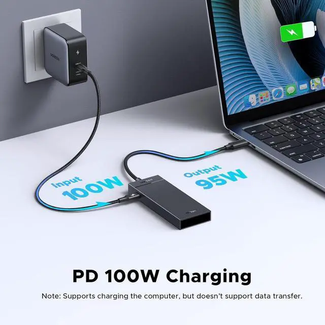 Alt view image 4 of 7 - Powered 100W 10Gbps USB C Hub - 5 in 1 Adapter with 4 USB-C 100W PD Ports for MacBook/Air iPad Pro iPhone Surface Laptops and More