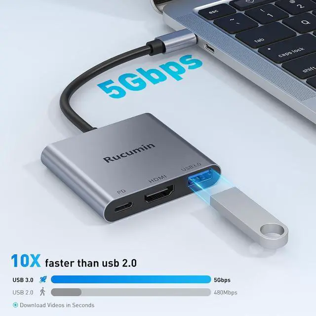 Alt view image 6 of 7 - USB C to HDMI Adapter Type-C to 4K HDMI Adapter with 100W PD & USB 3.0 Port Digital AV Multiport Adapter for MacBook Pro/air iPad Pro/air iPhone 15Pro/16 Switch Tablets and More USB-C Devices.