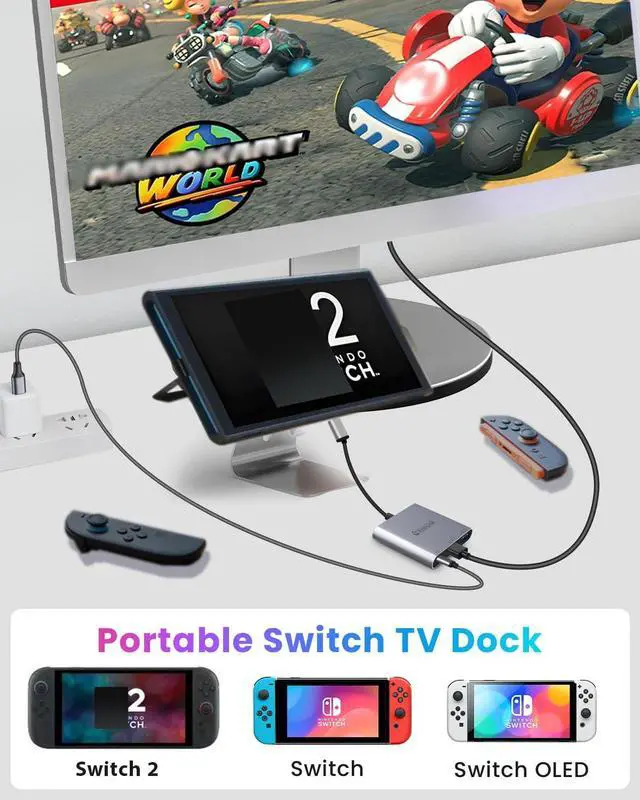 Alt view image 2 of 7 - Switch 2 Dock Station with PD Charger Port +4K120Hz HDMI+ USB A Port Switch 2 Portable Dock for Nintendo Switch 2 Docking Station USB c to hdmi Compatible with Switch1/ Switch 2 MacBook Laptops