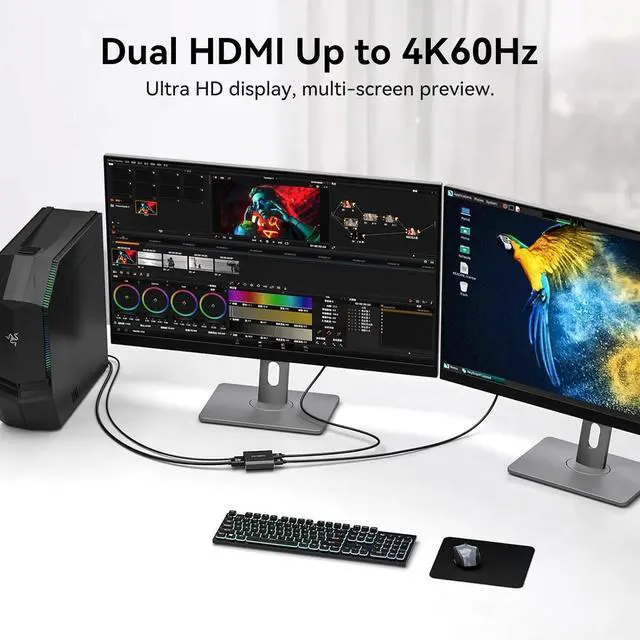 Alt view image 4 of 7 - 4K60Hz Displayport to Dual HDMI Adapter for PC Laptop Graphics Card DP 1.4 to 2 HDMI2.0 Monitors Extension Display Displayport to HDMI Splitter 1 in 2 Out Hub MST Extend Mode for Windows Only