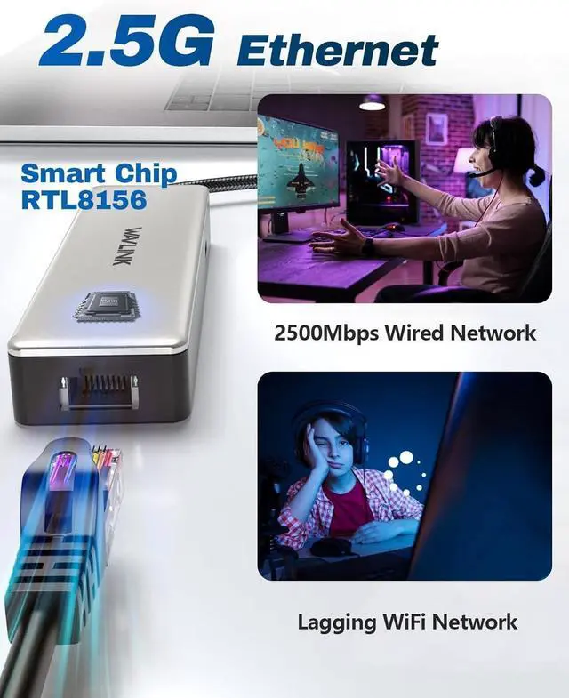 Alt view image 3 of 7 - USB C Hub 2.5G Ethernet, WAVLINK 10Gbps USB C 3.2 Hub with PD 100W, 4K@120Hz HDMI 2.1, 3*USB3.2 Gen 2, 2.5G RJ45 Ports, for MacBook Pro/Air iPad Dell HP Lenovo Asus Acer