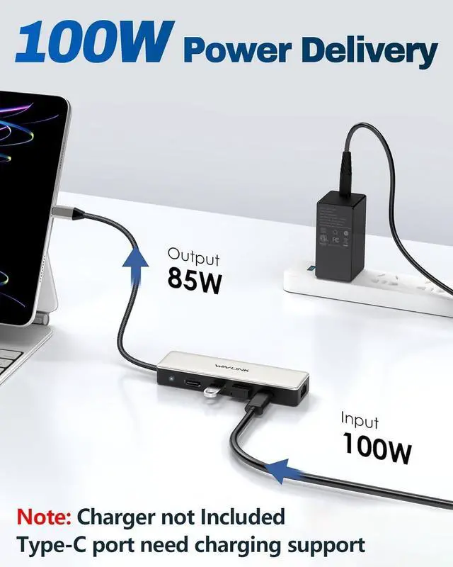 Alt view image 6 of 7 - USB C Hub 2.5G Ethernet, WAVLINK 10Gbps USB C 3.2 Hub with PD 100W, 4K@120Hz HDMI 2.1, 3*USB3.2 Gen 2, 2.5G RJ45 Ports, for MacBook Pro/Air iPad Dell HP Lenovo Asus Acer