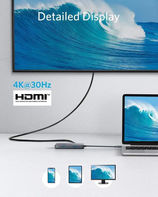 Alt view image 4 of 7 - USB C Hub 7-in-1 USB C Adapter with 4K HDMI 60W Power Delivery 1Gbps Ethernet 2 3.0 Ports SD and microSD Card Readers for MacBook Pro and Other Laptops