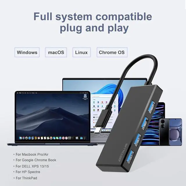 Alt view image 4 of 7 - USB C Hub 4 Ports USB 3.0 Hub Splitter with 5Gbps Data Transfer USB C Splitter for Type C MacBook Mac Pro iMac Surface XPS Flash Drive Mobile HDD