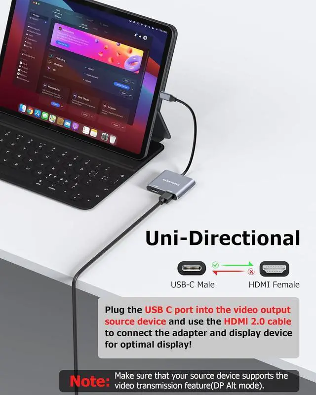 Alt view image 6 of 7 - Dual HDMI Adapter for 2 Monitors Extended Display 1 in 2 Out USB C to HDMI Splitter for Laptop MacBook Pro/Air Support 4K@30Hz Double Monitors or 4K@60Hz Single Monitor