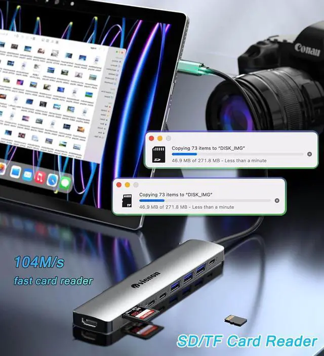 Alt view image 4 of 7 - USB C Hub HDMI Adapter for Monitor VIENON 9 in 1 USB Type C Laptop Docking Station with 4K HDMI SD/TF Card Reader 100W PD USB 3.0/2.0 USB C Data Ports Compatible for MacBook Pro XPS More