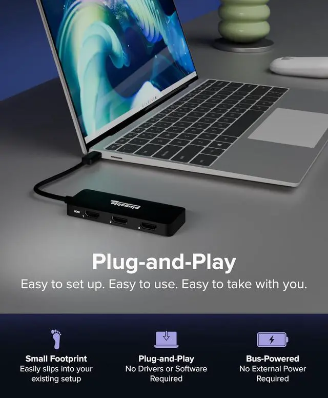 Alt view image 7 of 7 - USB C to HDMI Multi Monitor Adapter | Triple 4K60 Displays | Driverless MST Hub for Windows Chrome OS USB-C Thunderbolt USB4 Laptops | Multi HDMI Ports HDR & HDCP Compliant (USBC-MSTH3)
