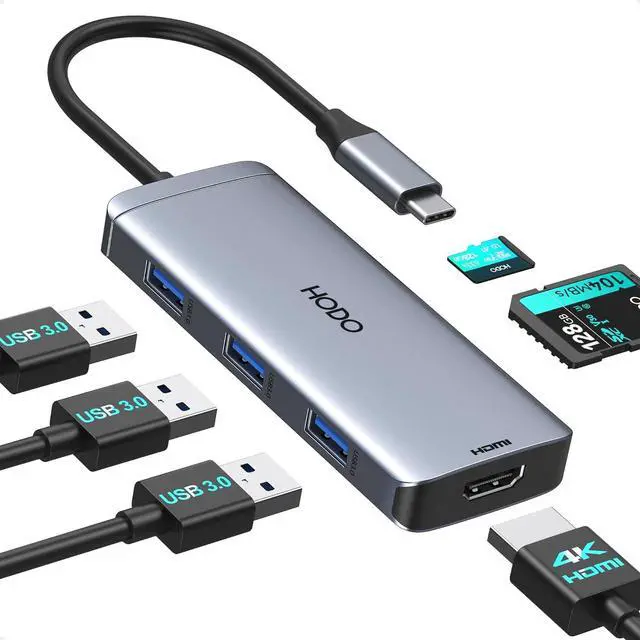Main image of USB-C Hub Multiport Adapter for MacBook Air/Pro - 6 in 1 HDMI Dongle with 4K USB 3.0 Ports SD/TF Card Reader for MacBook m1/m2/m3/m4  XPS HP  Surface and Other Type-C Devices