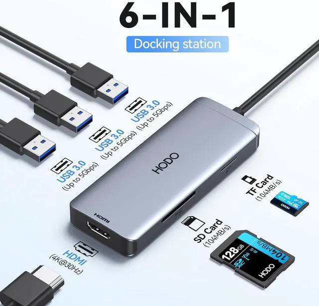 Alt view image 2 of 7 - USB-C Hub Multiport Adapter for MacBook Air/Pro - 6 in 1 HDMI Dongle with 4K USB 3.0 Ports SD/TF Card Reader for MacBook m1/m2/m3/m4  XPS HP  Surface and Other Type-C Devices