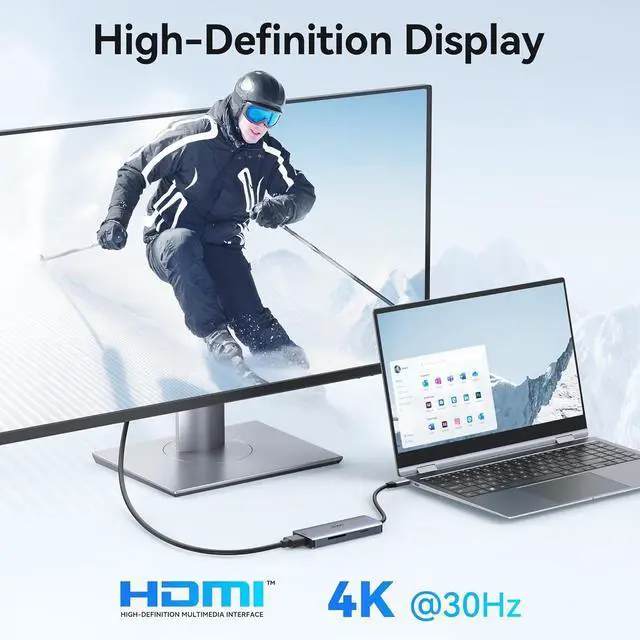Alt view image 3 of 7 - USB-C Hub Multiport Adapter for MacBook Air/Pro - 6 in 1 HDMI Dongle with 4K USB 3.0 Ports SD/TF Card Reader for MacBook m1/m2/m3/m4  XPS HP  Surface and Other Type-C Devices