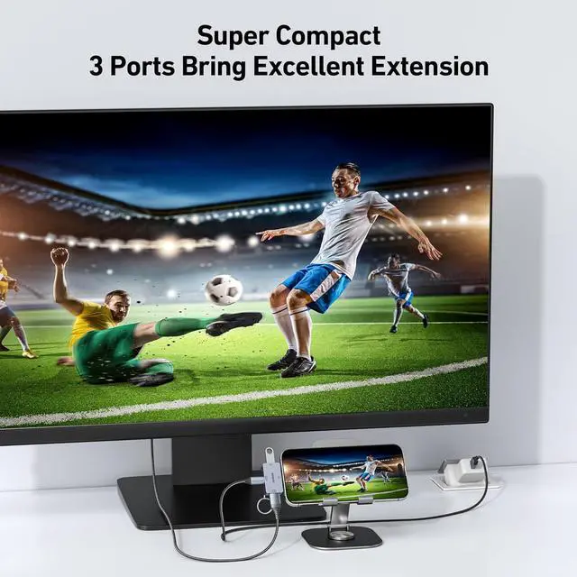 Alt view image 2 of 6 - USB C Hub 3-in-1 Super Compact USB-C to HDMI 4K@60Hz 10Gbps USB-A 100W Power Delivery Compatible with iPad Pro MacBook Pro/Air iMac iPhone 16/15 Pro/Pro Max XPS Thinkpad and More