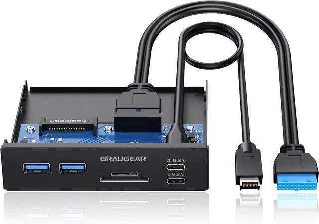 Main image of GRAUGEAR 3.5 Inch Front Panel USB C Hub, SD/microSD Internal Card Reader, 20Gbps USB 3.2 Gen 2x2, USB3.2 Type-E Key-A 20-Pin Header & USB3.0 Header & 15-Pin SATA Power Connector Required [G-MP01CR]