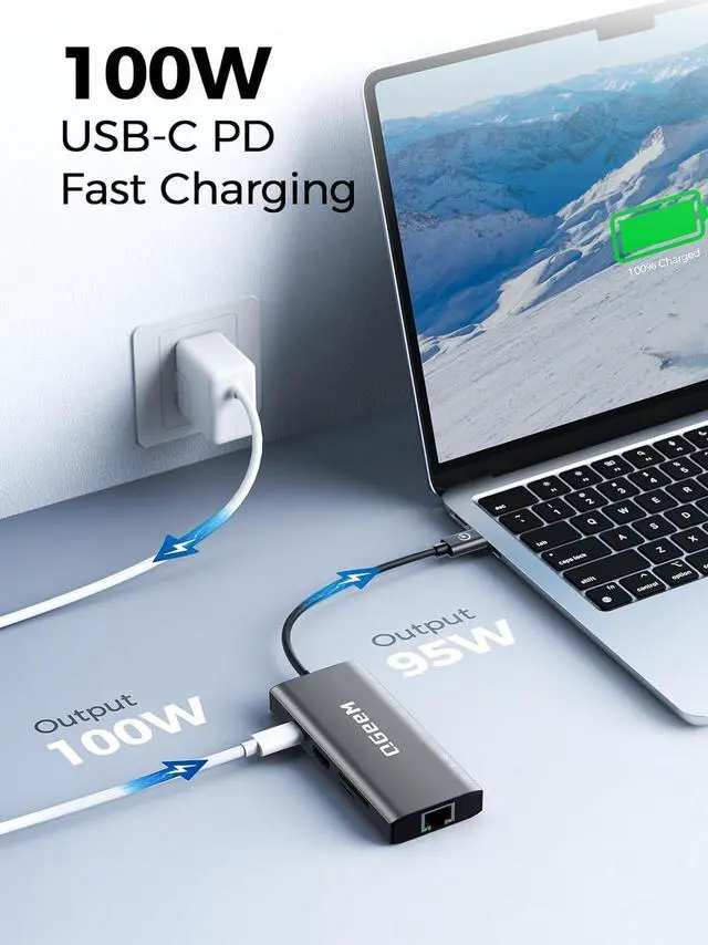 Alt view image 5 of 7 - USB C Hub Ethernet 9 in 1 USB Type C Hub HDMI Multi-Port Converter Adapter 100W Pd USB 3.0 SD/TF Card Reader Compatible for MacBook Pro Air Ipad HP   Chromebook etc.
