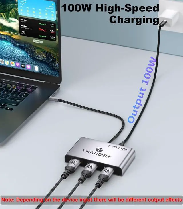 Alt view image 5 of 7 - USB C to 3 HDMI Adapter with 100W PD Charging Triple 4K60Hz Monitor Extender for /Surface Pro/HP HDMI Splitter Extended Display Hub Plug & Play Laptop Multi-Screen Adapter