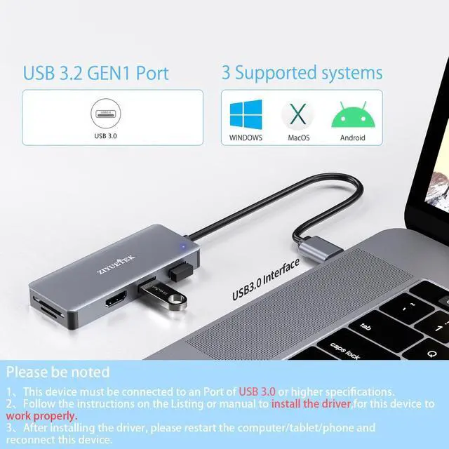 Alt view image 4 of 7 - USB to HDMI Adapter 5-in-1 USB hub 3.0 with HDMI 1080p for Extended Monitor PC Laptop Desktop 2 USB Ports SD and Micro SD Card Reader Support Windows MACOS