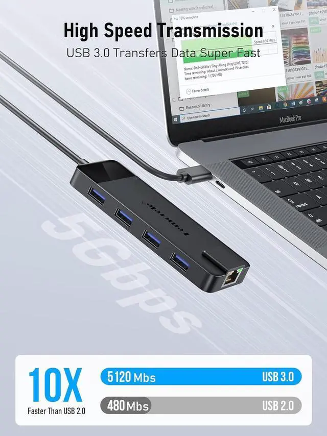 Alt view image 5 of 7 - USB C Hub Multiport Adapter 10-in-1 USB C Dongle for MacBook Pro Air Gigabit Ethernet with 4K HDMI 100W PD USB 3.0 5Gbps Port SD/TF Card Reader Adapter Compatible for Windows/Mac/iPad